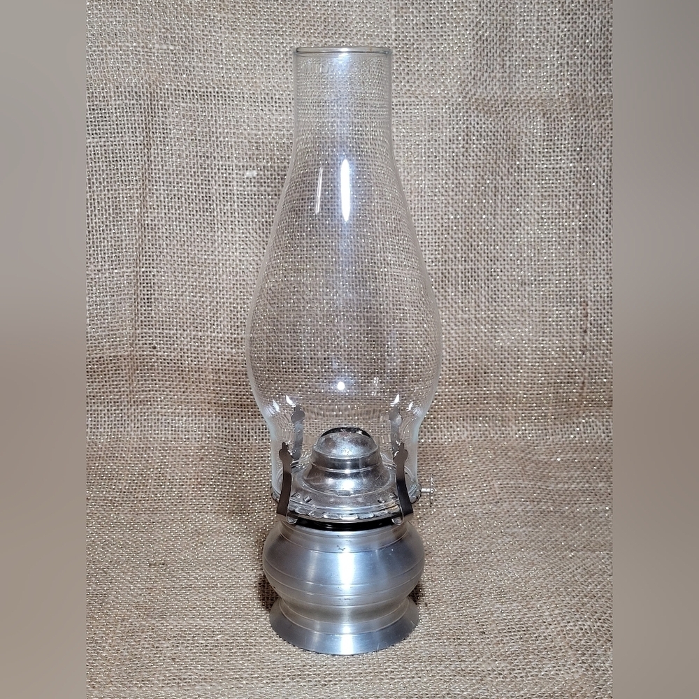 Pewter Oil Lamp 10" Boudoir Bedroom Dresser Style 3" Base Makers‎ Mark On Bottom